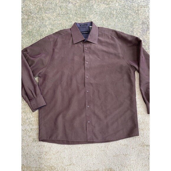 Jhane Barnes Woven in Japan Brown & Purple Shimmer Button Down Shirt Mens XL - Picture 1 of 7